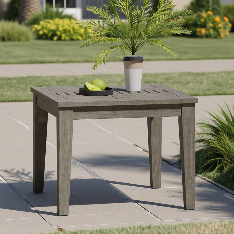 Table d'appoint grise d'extérieur en bois d'acacia - Carré 20 po, conception à profil bas (h 15,75 po) pour patio / balcon