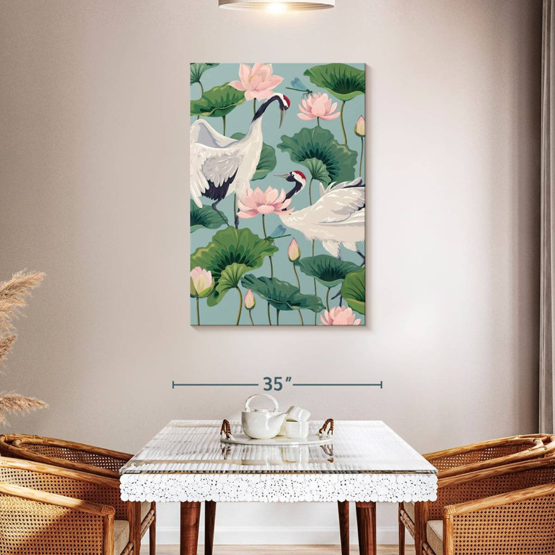 Brampt Cranes And Lotuses, 45" H x 30" W