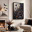 Toile murale d'Halloween avec des fleurs abstraites gris foncé et des reflets orange.-965549746