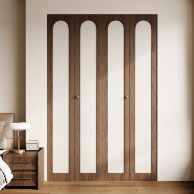 72 in. x 80 in. Modern Arched Solid Core Closet Door with PVC Leather-Look Accent Panel, Installation Hardware Included