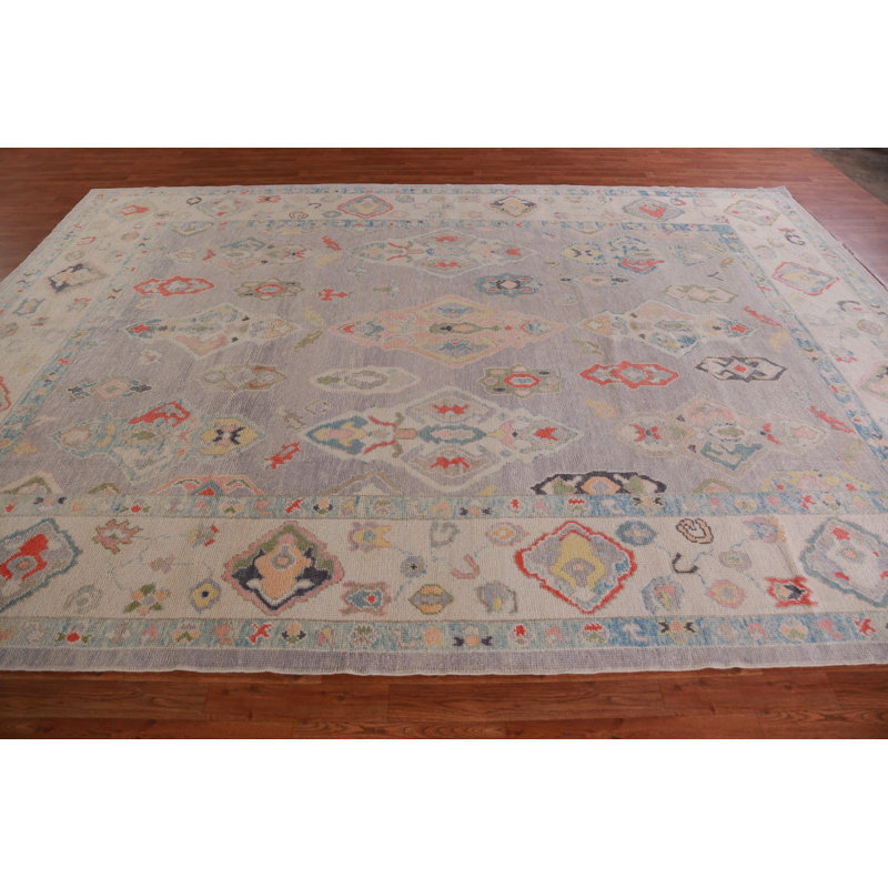 Tapis teint en laine mauve clair Oushak 9 x 13