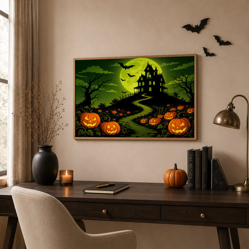 Art mural sur toile Haunted House Under Green, H 32 po x l 48 po