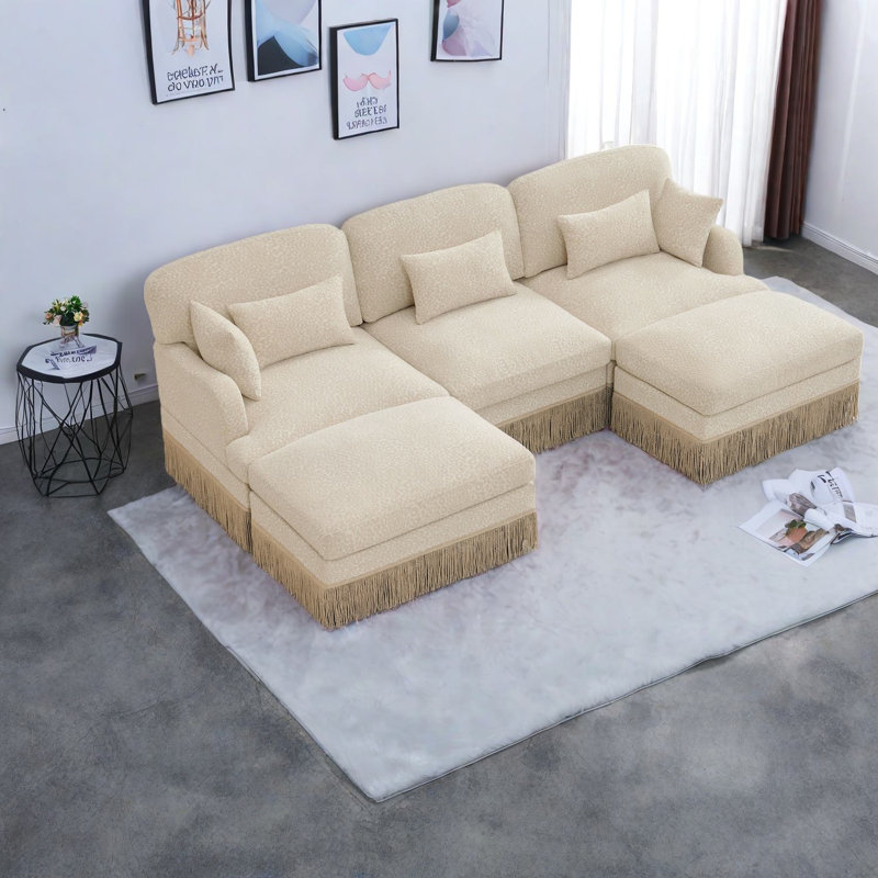 Canapés modulaires à assise profonde, salon en forme de U en chenille