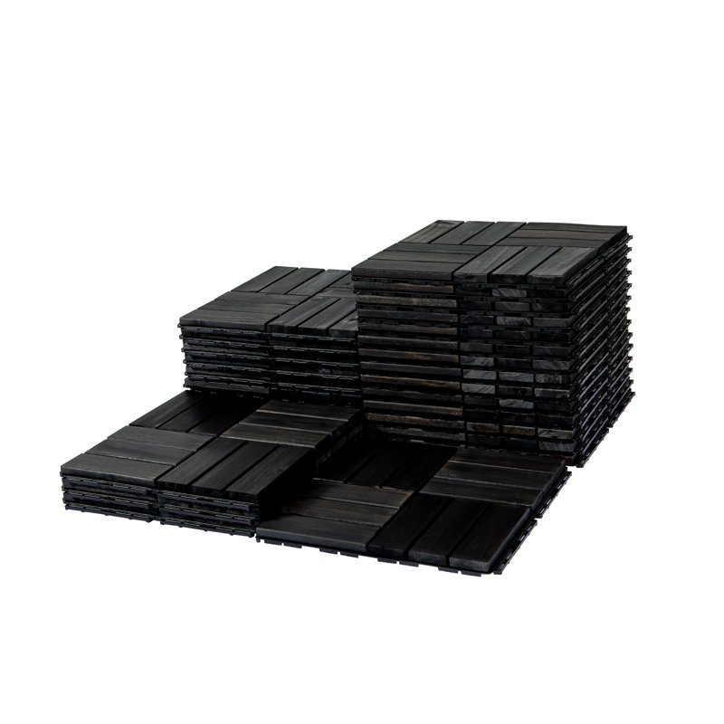 31cm L x 31cm W Solid Wood Interlocking Deck Deck Tile Kit, Black