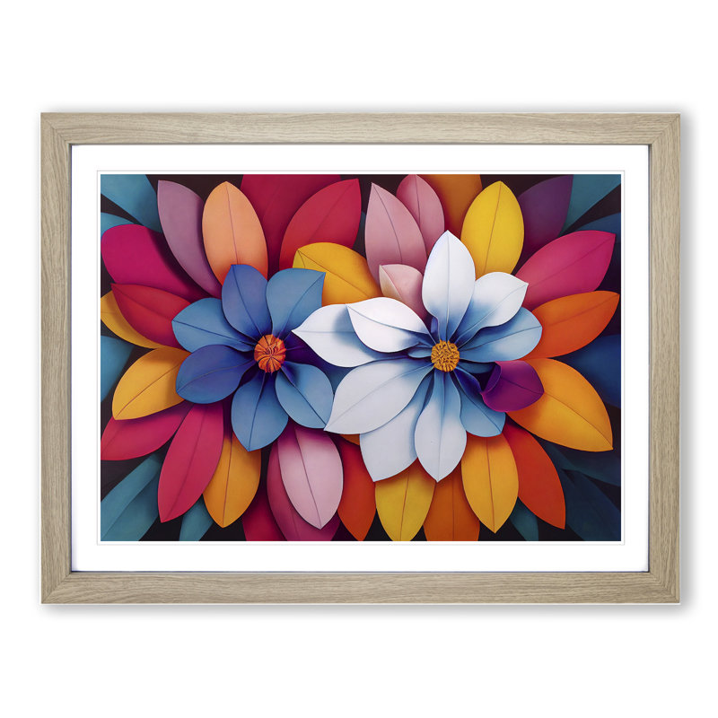 Edgy Modern Flowers Abstract - Single Picture Frame Print, 34cm H x 46cm W x 2cm D, Oak Frame