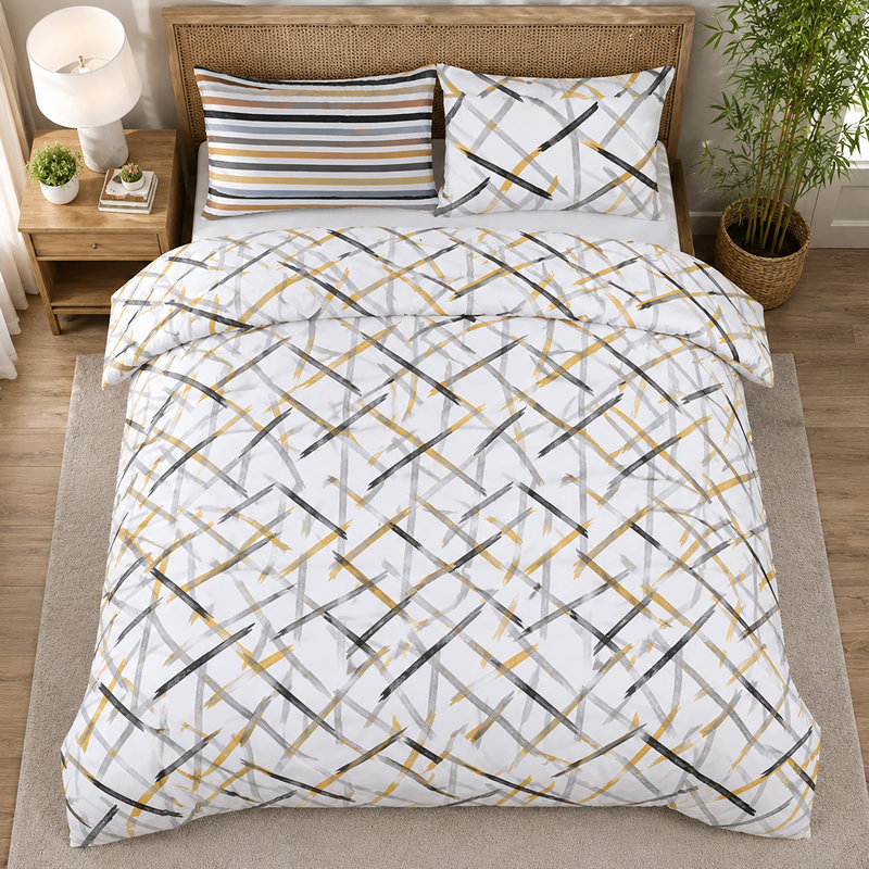 Microfiber Geometric Duvet Cover Set, SINGLE