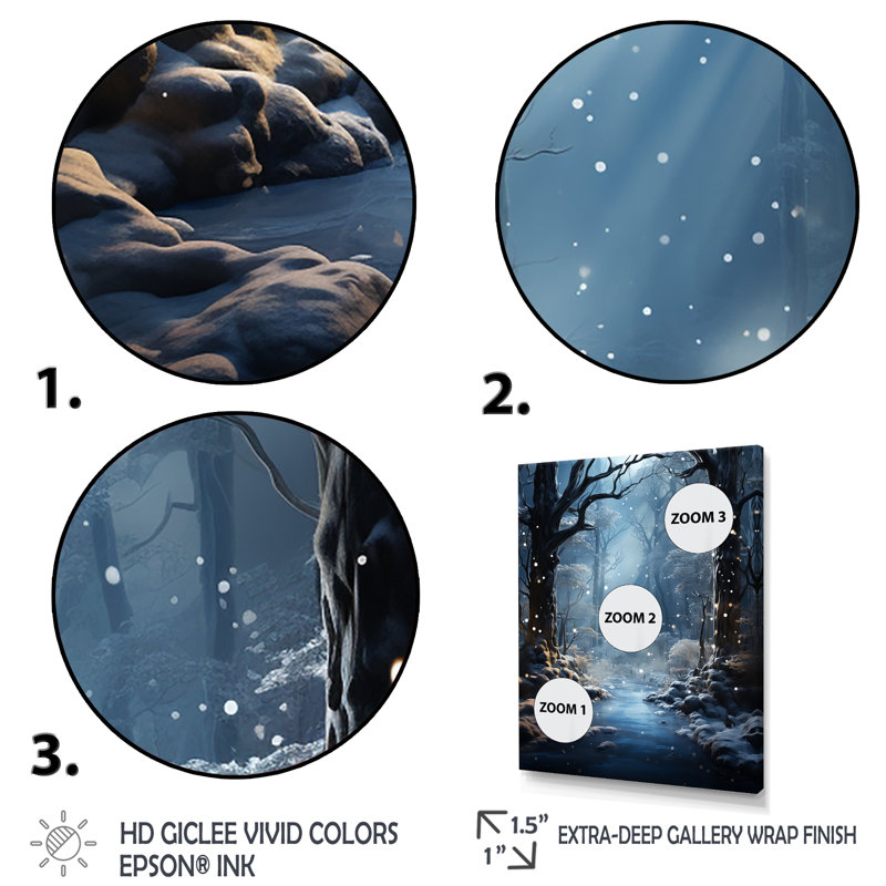 «White Path To The Winter II», art mural forêt, Cadre flottant blanc, H 20 po x l 12 po x P 1 po