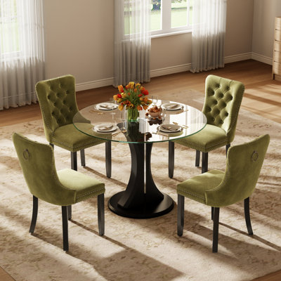Ensemble de table de salle à manger ronde et transparente avec chaises capitonnées, ensemble de table de salle à manger moderne Mid-Century pour coin-repas de cuisine