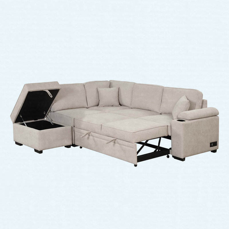 83.65'' Pillow Top Arm Sofa Bed, Beige Linen Blend