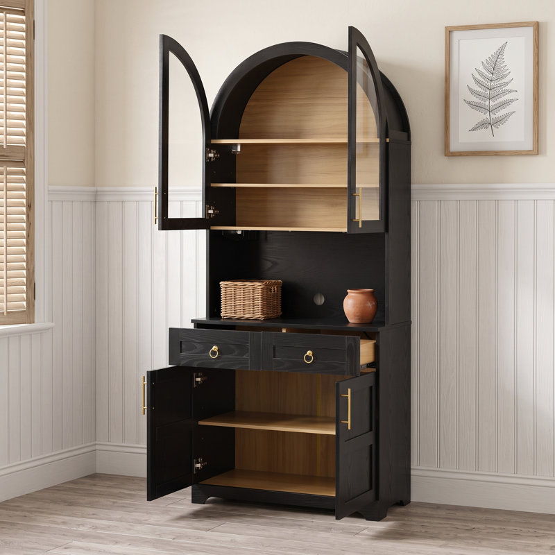 Garde-manger avec 2 tiroirs, prise de courant, tablettes réglables et lumière DEL, Noir