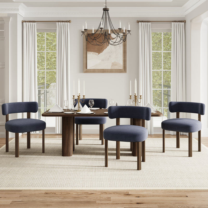 Upholstered Solid Wood Dining Chair Side Chair, Blue