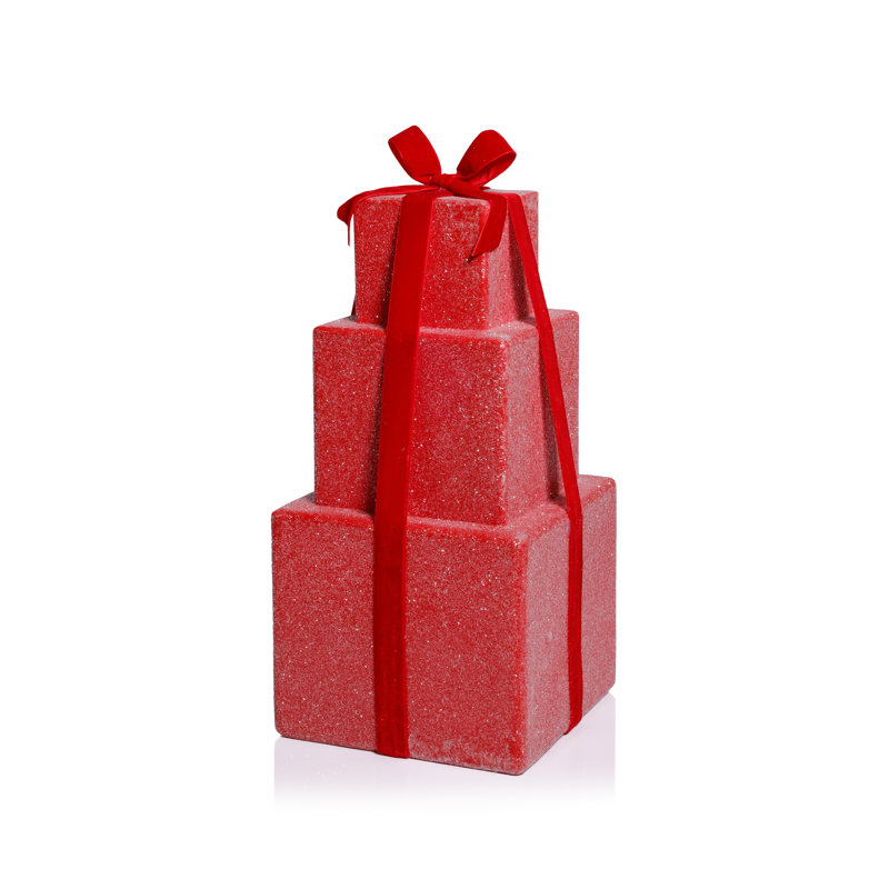 Figurine Stacked Presents, Rouge, H 16,25 po x l 8 po x P 8 po