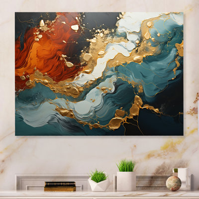 Tempête de marbre bleu et doré I - art mural abstrait en métal MT137158