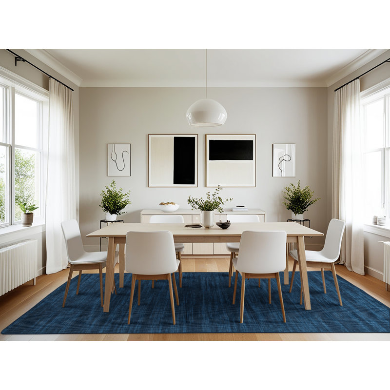 Tapis bleu uni lavable à la machine, Rectangle 7 pi x 10 pi
