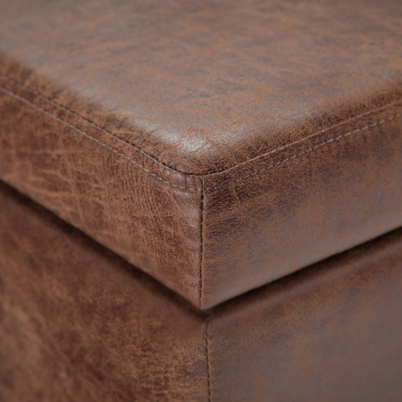 Distressed Umber Brown Faux Leather Storage Ottoman Bench