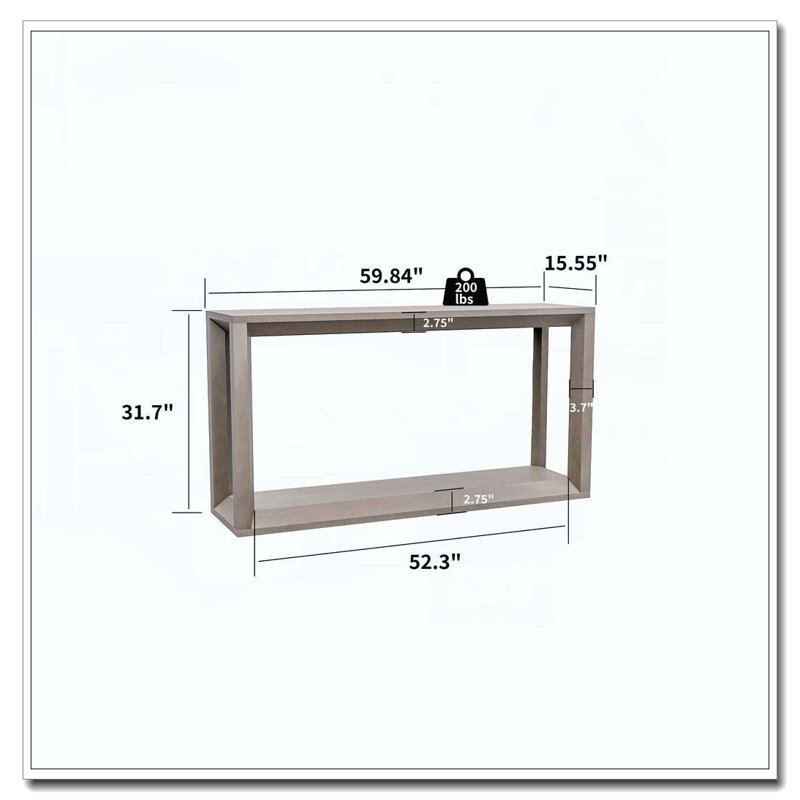 60" Rectangular Solid Wood Veneer Console Table, Wide Sofa Table, Behind Couch Table with Ample Storage for Entryway & Living Room