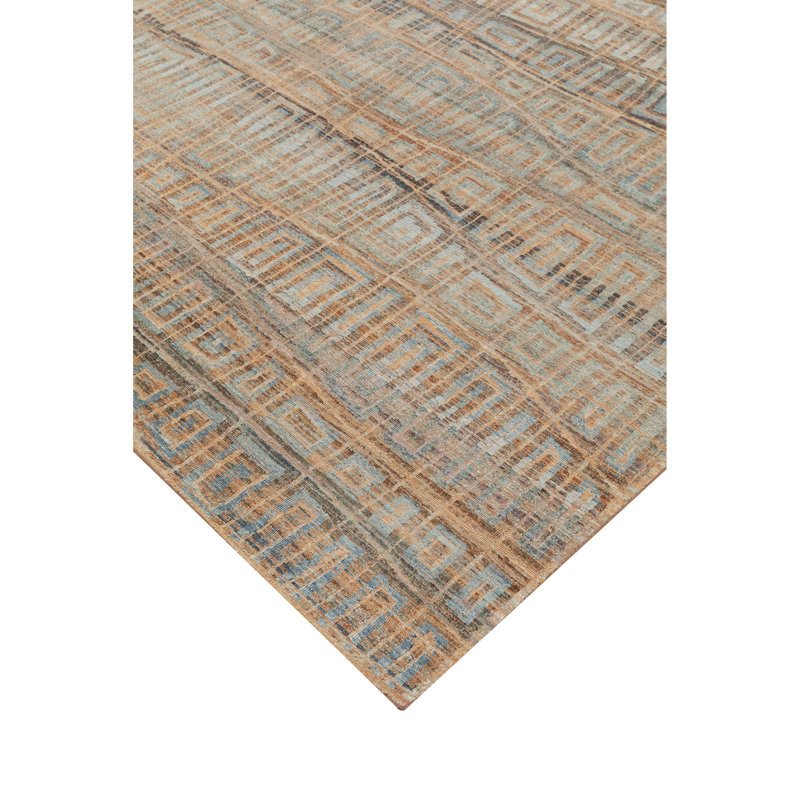 High-Quality Hand-Knotted Orange And Grey Area Rug, Rectangle 8' x 10'