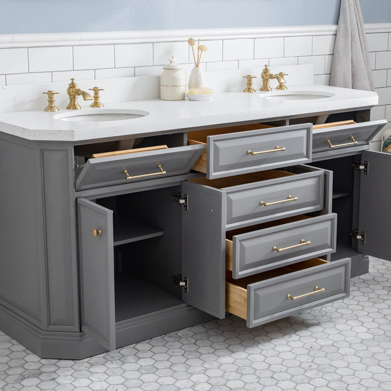 Ensemble de meuble-lavabo double 72 po Bruning, Gris cachemire, Laiton satiné