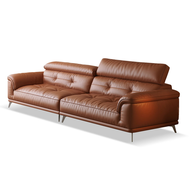 Canapé modulaire en cuir véritable caramel, H 31,1 po x l 110,24 po x P 36,22 po, Caramel