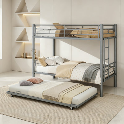 Heavy Duty Metal Bunk Bed, Convertible Bunk Bed Frame With Steel Slat Support And Anti-Slip Ladder, Bunk Bed With Safety Guardrail Frame, No Box Spring Required, Furniture For Bedroom