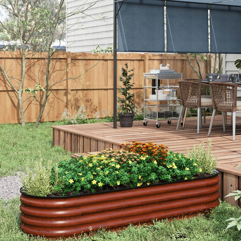 Ensemble de 6,5 pi x 2 pi 1,4 po de jardinière galvanisée, brun. Boîte de jardin en métal surélevée avec bordure pour la croissance des fleurs, des herbes et des légumes. À, assemblage simple, ensemble brun autodrainant. Bordure de culture. Facile