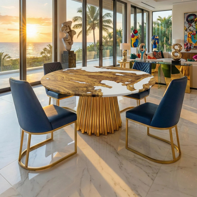 Grazia Round Dining Table, 53.9" W x 53.9" L , Gold