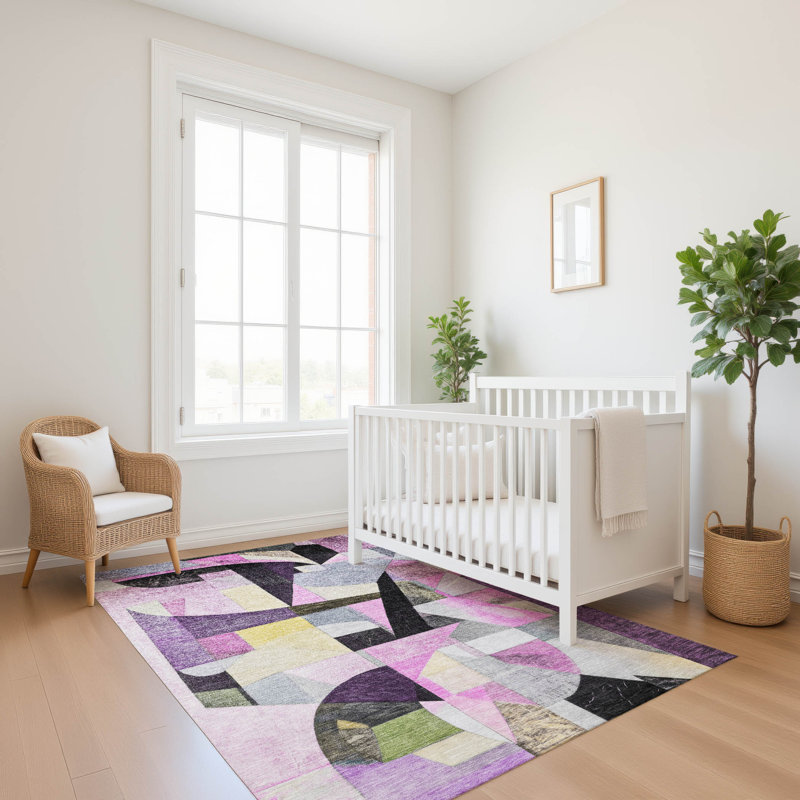 Tapis abstrait lavable à la machine de qualité supérieure AMF1757, Rectangle 5 pi x 7 pi 6 po