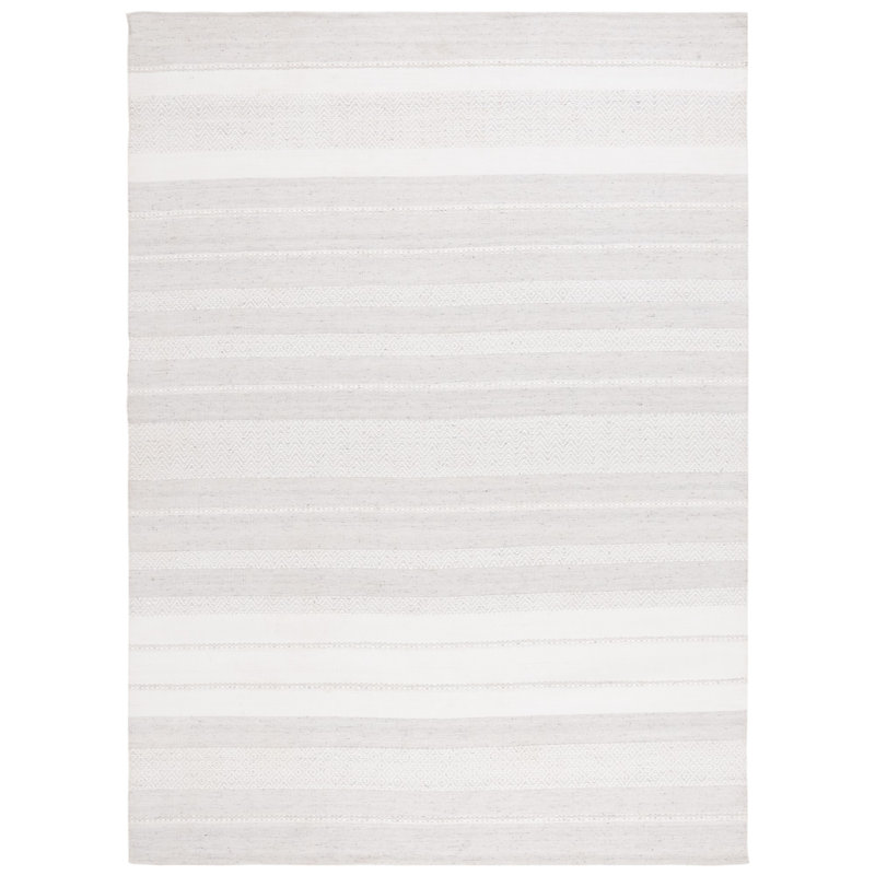 Rayé fait à la main recyclé P.E.T. Tapis ivoire / gris, Rectangle 8 pi x 10 pi