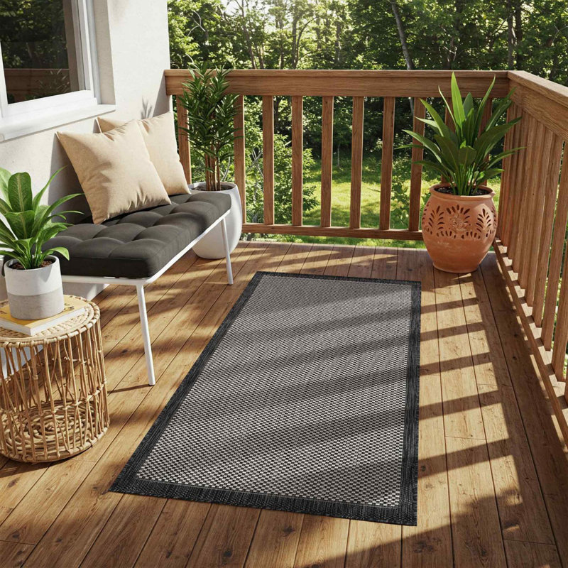 Modern Outdoor Rug, Bordered Geometric Easy to Clean Rug For Patio, Balcony, Decks & Garden, Rectangle 200 x 275 cm