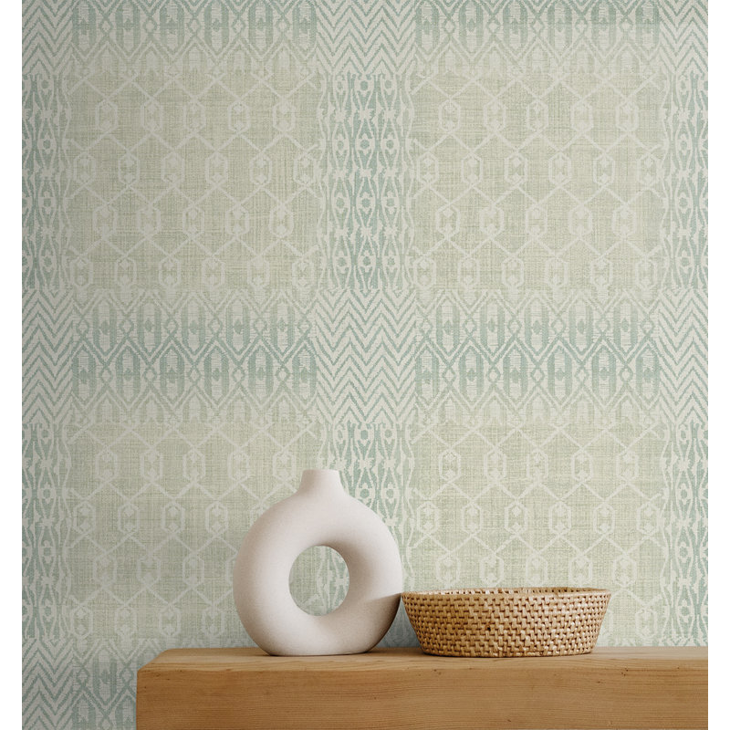 Papier peint géométrique Sangita, Lin / turquoise