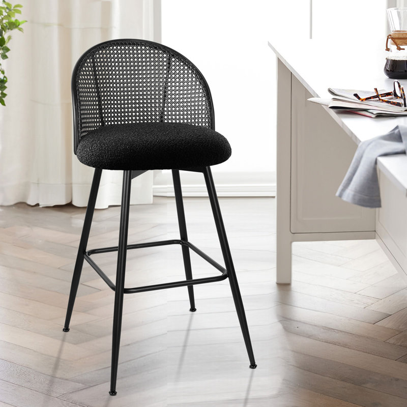 361° Swivel Upholstered Rattan Counter Height Bar Stool, Noir, Noir, Tabouret de bar (siège d'une hauteur de 29 po)