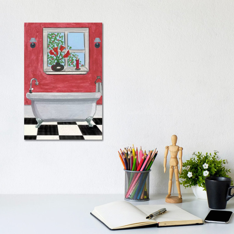 Red Bathroom I by Martin James - Wrapped Canvas Gallery-Wrapped Canvas Giclée, 20.32 cm H x 30.48 cm W