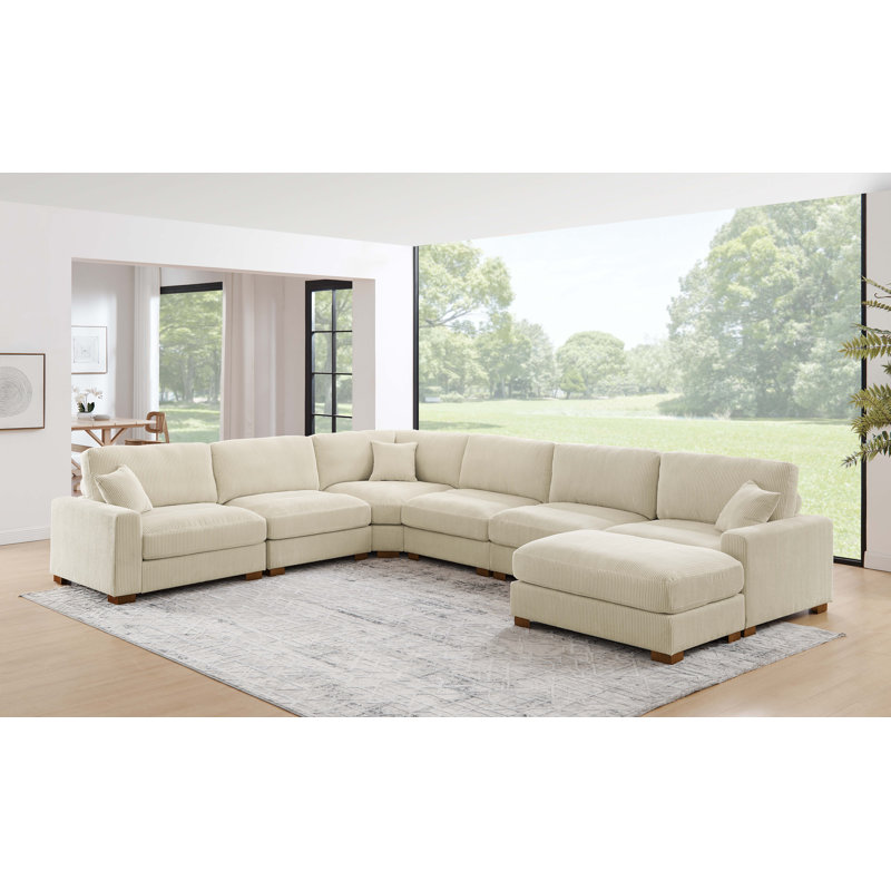 Canapé modulaire 7 pièces 7 pièces, Velours côtelé crème