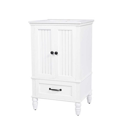 Meuble-lavabo 20 po avec lavabo, armoire à deux portes, butoir de porte magnétique blanc 20 po