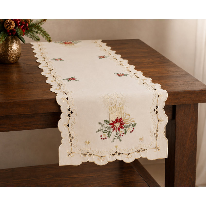 Chemin de table de noël nappe brodé golden lueur, L 54 po x l 15 po