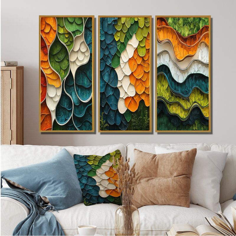 Biomorphism Earth Ephemeral Pathway I - Lyrical Abstraction Wall Art, ensemble de 3 collections, H 28 po x l 36 po, Doré