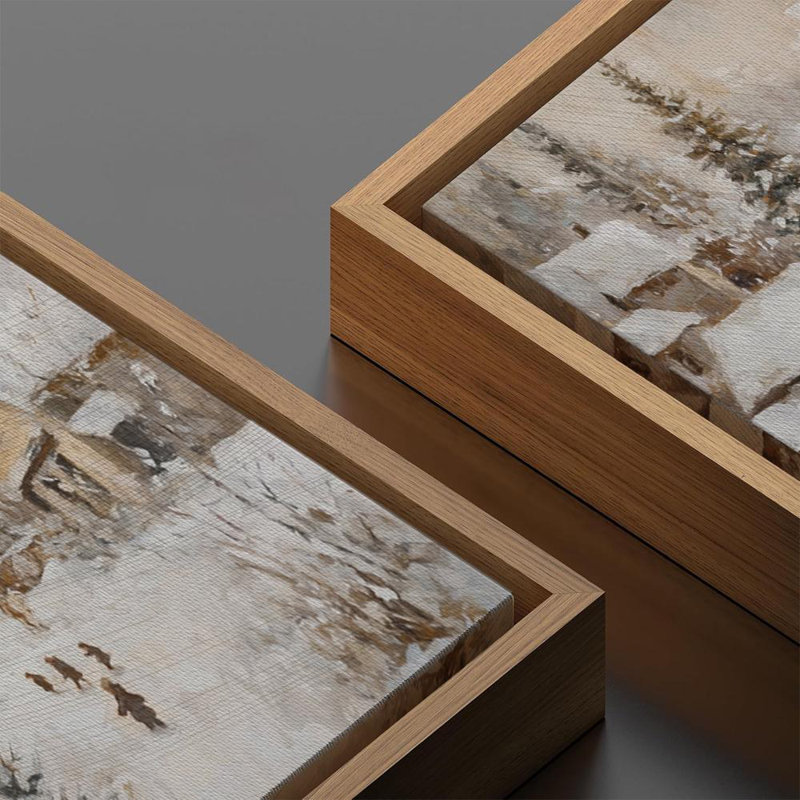 «Rustic Winter Landscape Country Christmas Pine Tree Holiday Decor», reproduction d'art sur toile encadrée, Naturel