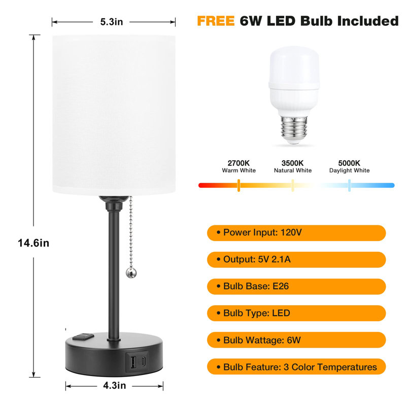 Petite lampe de table de chevet pour la chambre à coucher, Noir, noir, noir, noir, Blanc