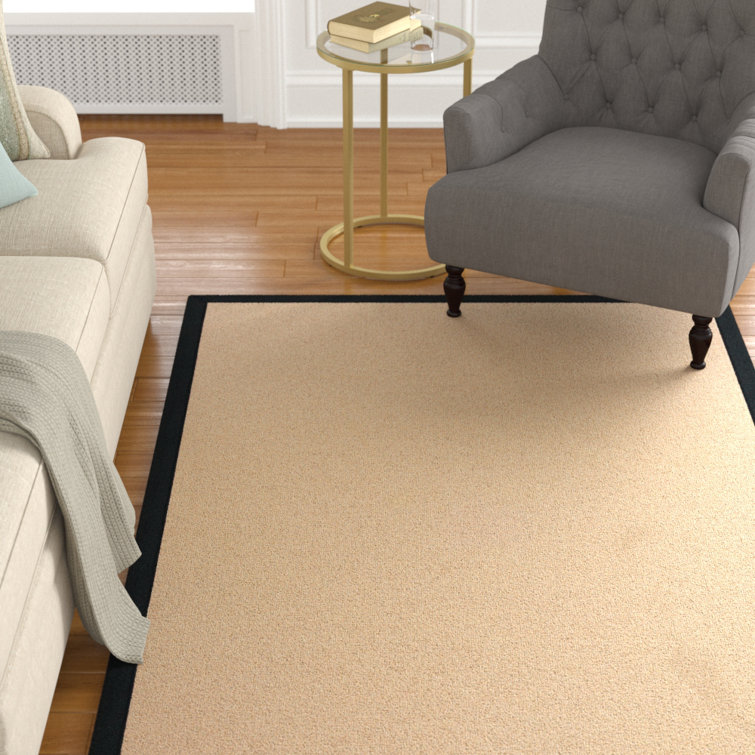 Nannette Handmade Light Beige Berber with Black Cotton Border  Area Rug
