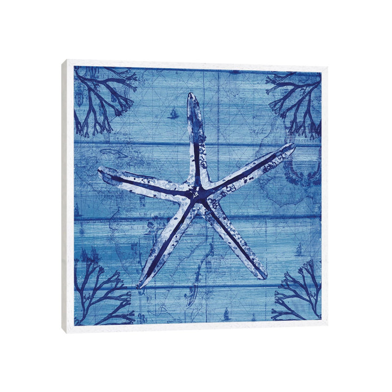 Indigo Starfish by Susan Jill - Print on Canvas, White Floater Framed, 66.04cm H x 66.04cm W x 3.81cm D