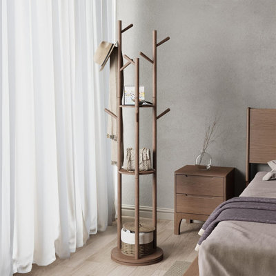 Rotary Coat Rack, Wooden Coat Rack Freestanding With 3 Shelves And 9 Hooks, Coat Tree, Sturdy And Easy Assembly Coat Rack Stand For Entryway,Hallway,B -  Hokku Designs, 6E87EBE7C0104BFAB8148A83C370B273