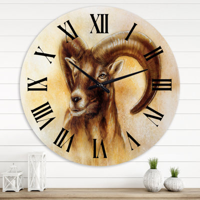 Portrait of Wild Ram With Mighty Horns I - Modern wall clock
