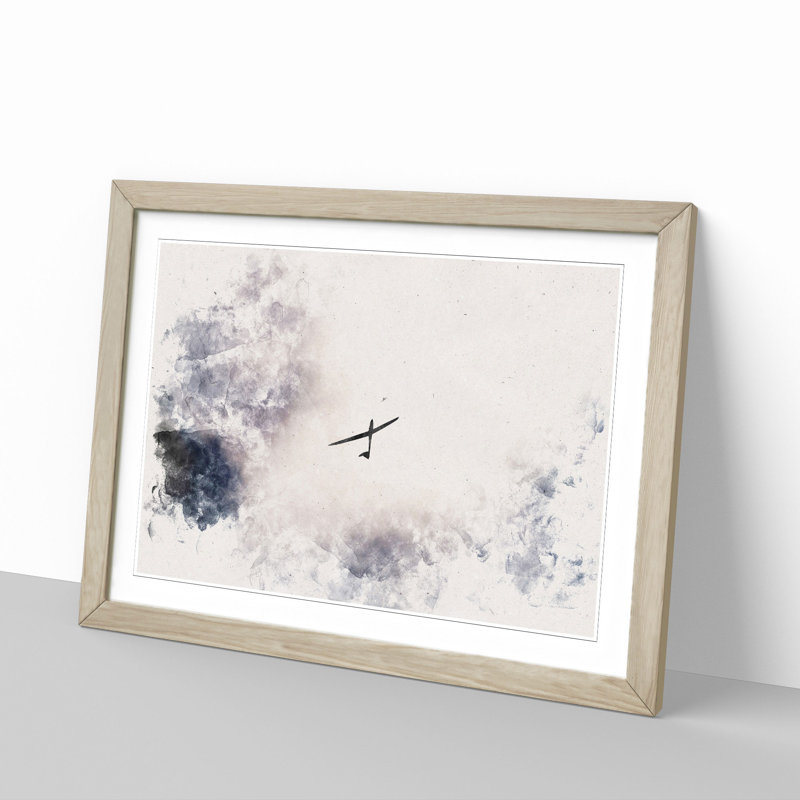 Air Glider In The Clouds Watercolour - Single Picture Frame Print on MDF, 36cm H x 48cm W x 2cm D, Oak Framed