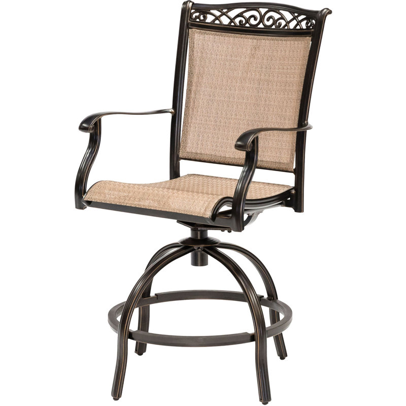 Bronze and Tan Aluminum 6-Person Round Outdoor Dining Set with Swivel Chairs