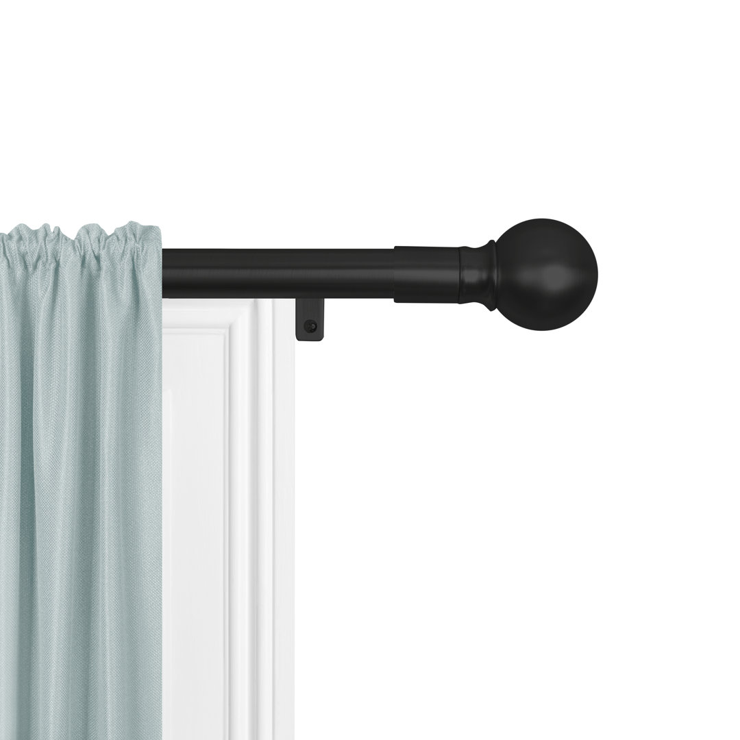 Ardith No Measuring Easy Install Adjustable Single Curtain Rod With Ball Finials, Black Canora Grey 