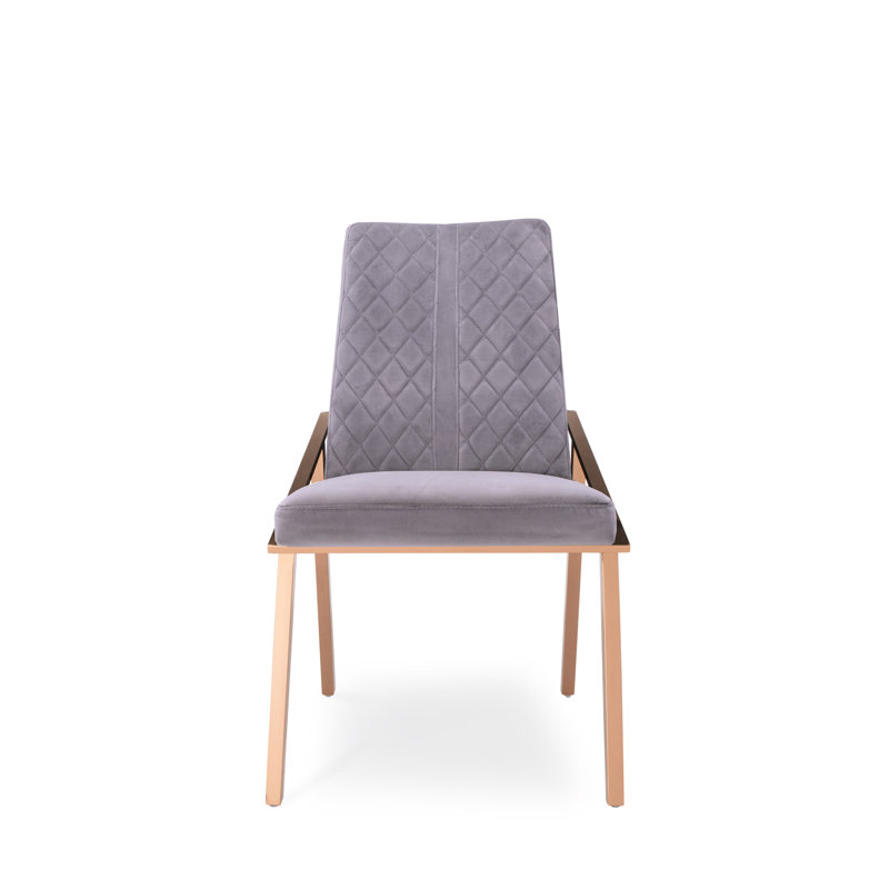 19'' H Velvet Upholstered Side Chair, Gray, Gold