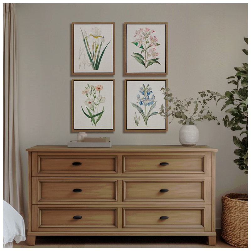«Herbal Botany», ensemble de 4 reproductions d'art sur toile encadrées
