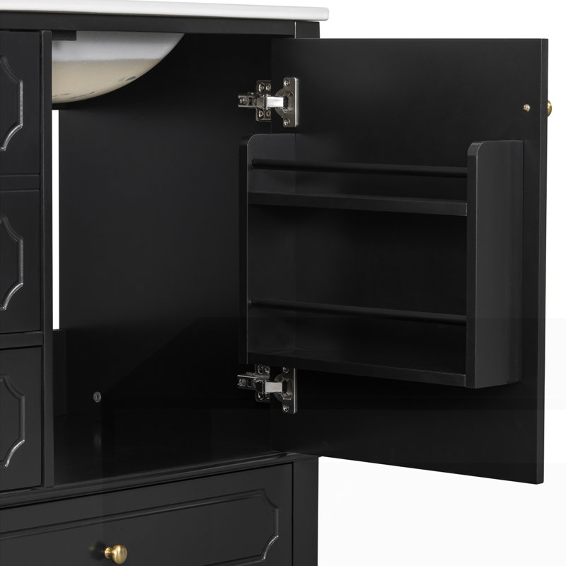 Meuble-lavabo autoportant avec lavabo en céramique, Noir