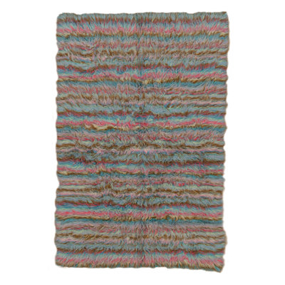 Tapis à rayures multicolores tissé à la main Alamin Flokati