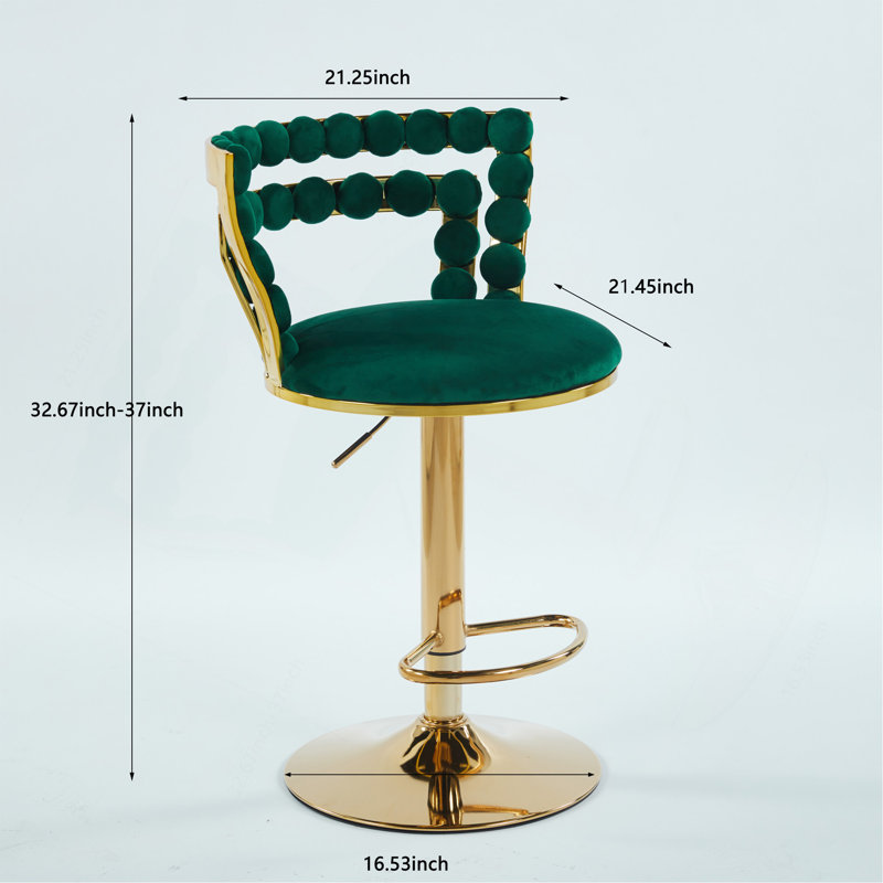 Modern Bar Chair(Set Of 2 ) With Golden Iron Tube Legs,  Soft Cushions And Comfortable Backrest, Suitable For Dining Room, Living Room, Cafe,Hairball Back,Bar Stool